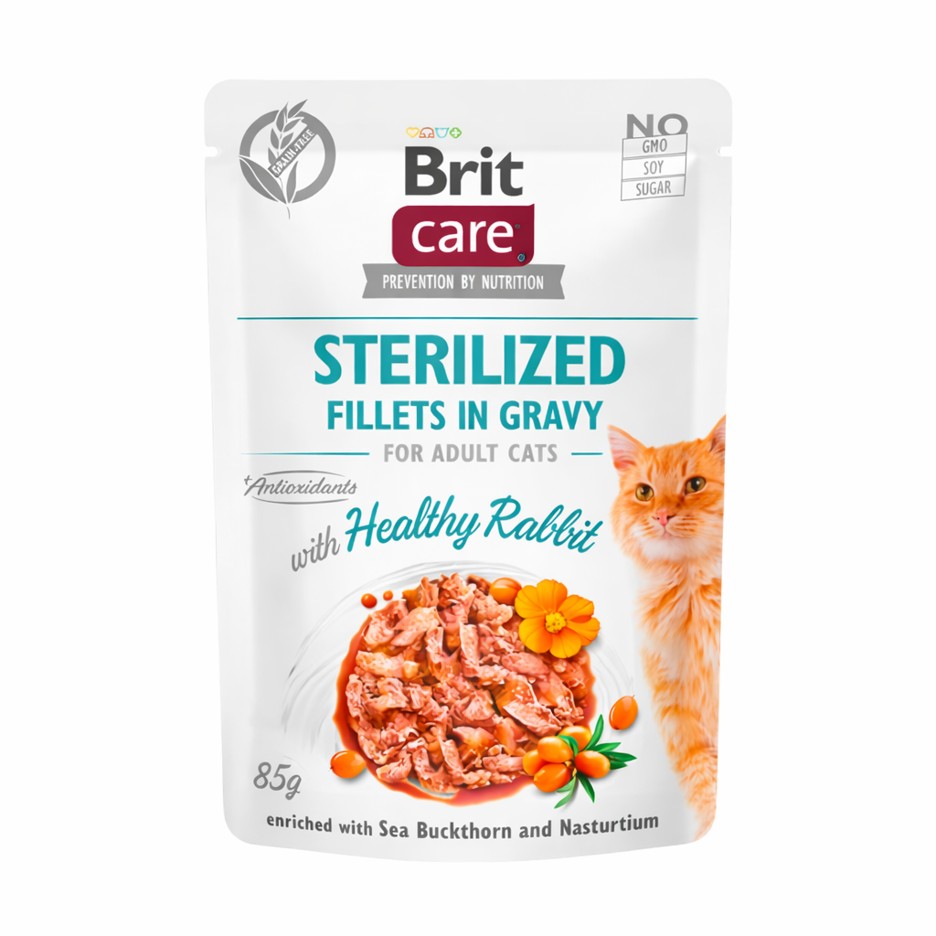 BRIT CARE CAT STERILIZED FILLETS IN GRAVY WITH HEALTHY RABBIT 85 G